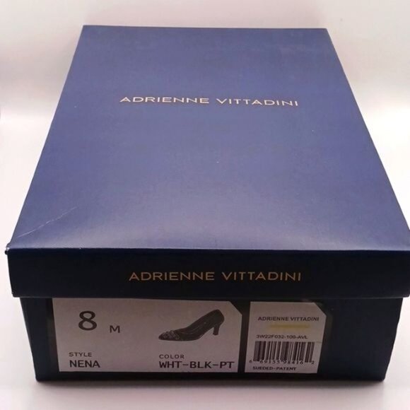 NEW Adrienne Vittadini Nena White/Black/Silver Studded Colorblock 3.5" Heels 8 - Picture 9 of 10